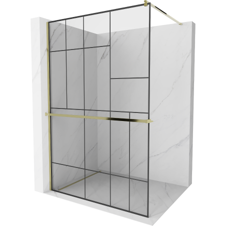 Mexen Kioto+ paroi de douche avec étagère Walk-in 70 x 200 cm, motif noir, doré - 800-070-121-50-78