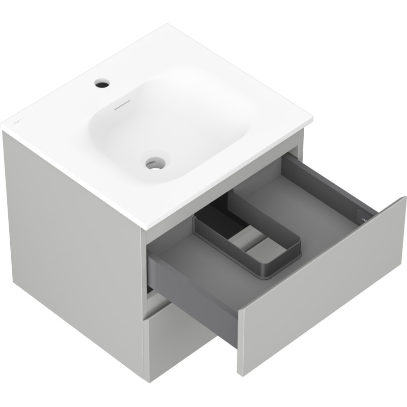 Mexen Orio armoire de salle de bain 50 cm avec lavabo Vela, 2 tiroirs, gris mat/blanc mat - 91A10-05047-2-BFF62-W23M01
