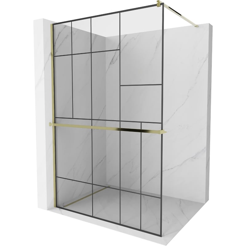 Mexen Kioto+ paroi de douche avec tablette Walk-in 110 x 200 cm, motif noir, or - 800-110-121-50-78