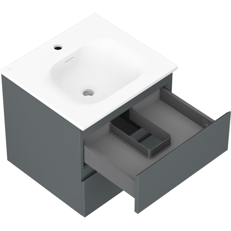 Mexen Orio armoire de salle de bain 50 cm avec lavabo Vela, 2 tiroirs, graphite mat/blanc mat - 91A10-05047-2-BFF66-W23M01