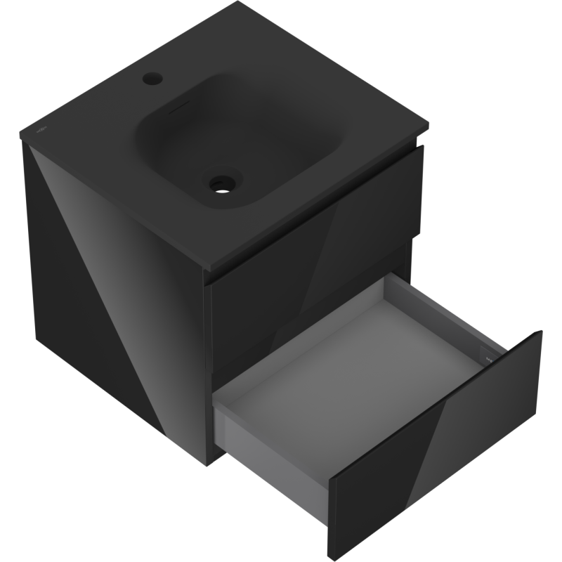 Mexen Orio armoire de salle de bain 50 cm avec lavabo Vela, 2 tiroirs, noir brillant/noir mat - 91A10-05047-2-BFF70-W23M71