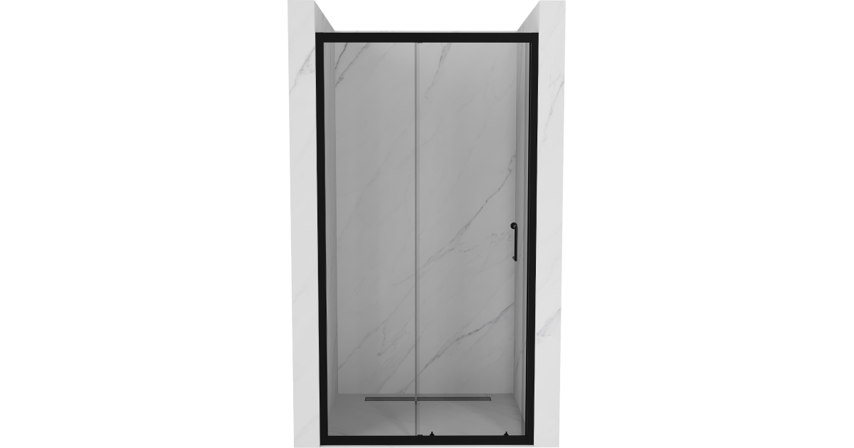 Paroi de douche frontale BASIC Fixe + Coulissante 115 cm + Latérale 90 cm Transparente Noir | Leroy Merlin