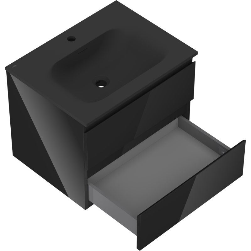 Mexen Orio meuble de salle de bain 60 cm avec lavabo Vela, 2 tiroirs, noir brillant/noir mat - 91A10-06047-2-BFF70-W23M71