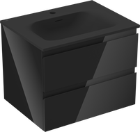 Mexen Orio armoire de salle de bain 60 cm avec lavabo Vela, 2 tiroirs, noir brillant/noir mat - 91A10-06047-2-BFF70-W23M71