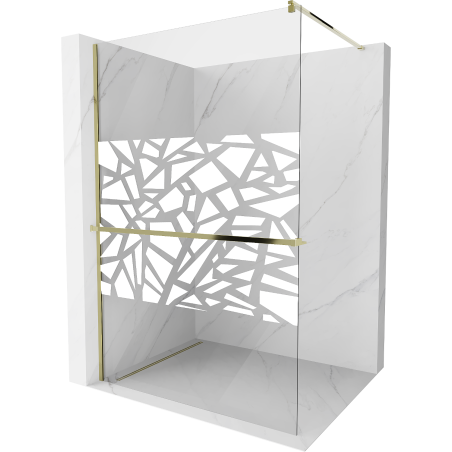 Mexen Kioto+ paroi de douche avec étagère Walk-in 80 x 200 cm, motif blanc, doré - 800-080-121-50-85