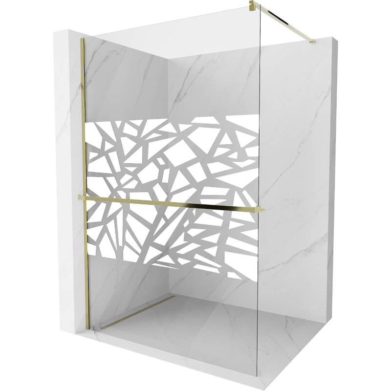 Mexen Kioto+ paroi de douche avec étagère Walk-in 100 x 200 cm, motif blanc, or - 800-100-121-50-85