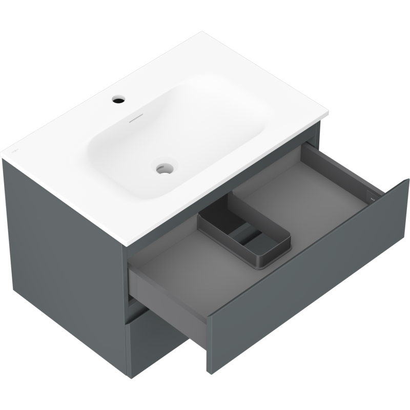 Mexen Orio meuble de salle de bain 70 cm avec lavabo Vela, 2 tiroirs, graphite mat/blanc mat - 91A10-07047-2-BFF66-W23M01