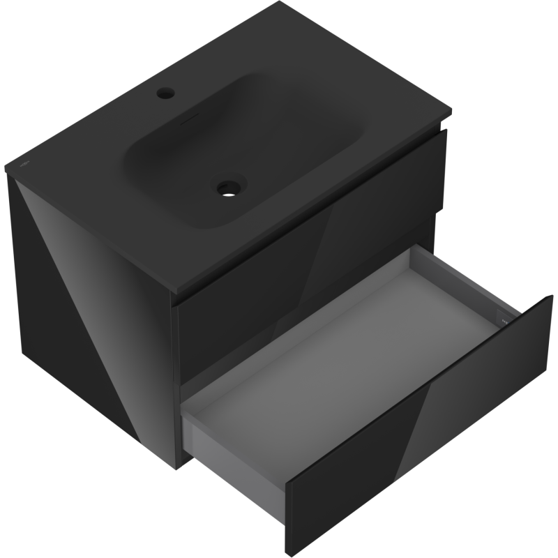 Mexen Orio meuble de salle de bain 70 cm avec lavabo Vela, 2 tiroirs, noir brillant/noir mat - 91A10-07047-2-BFF70-W23M71