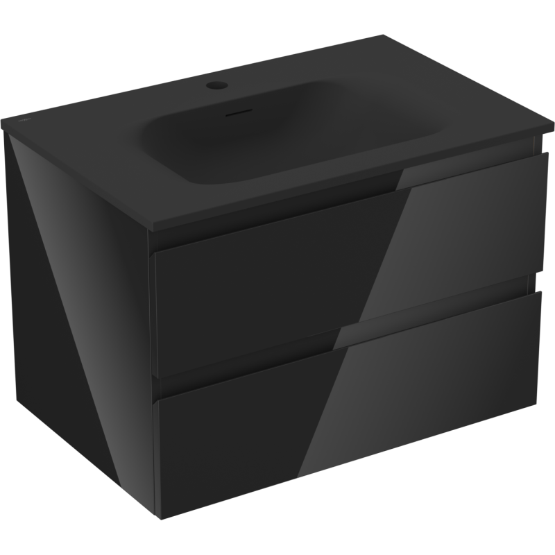 Mexen Orio armoire de salle de bain 70 cm avec lavabo Vela, 2 tiroirs, noir brillant/noir mat - 91A10-07047-2-BFF70-W23M71