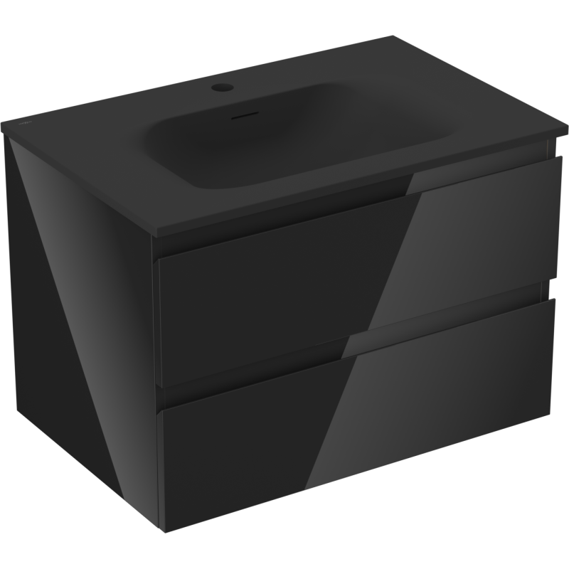 Mexen Orio meuble de salle de bain 70 cm avec lavabo Vela, 2 tiroirs, noir brillant/noir mat - 91A10-07047-2-BFF70-W23M71