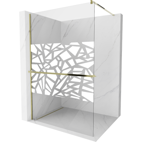 Mexen Kioto+ paroi de douche avec étagère Walk-in 120 x 200 cm, motif blanc, or - 800-120-121-50-85