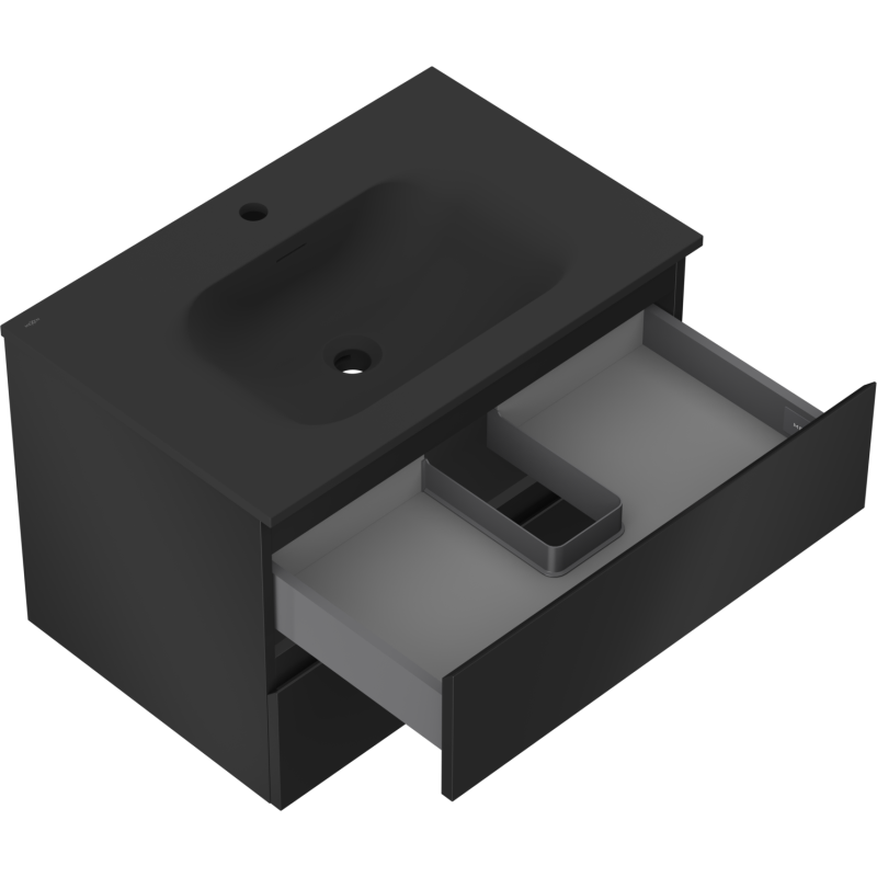 Mexen Orio meuble de salle de bain 70 cm avec lavabo Vela, 2 tiroirs, noir mat - 91A10-07047-2-BFF71-W23M71
