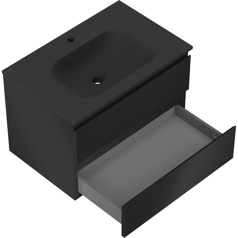 Mexen Orio meuble de salle de bain 70 cm avec lavabo Vela, 2 tiroirs, noir mat - 91A10-07047-2-BFF71-W23M71