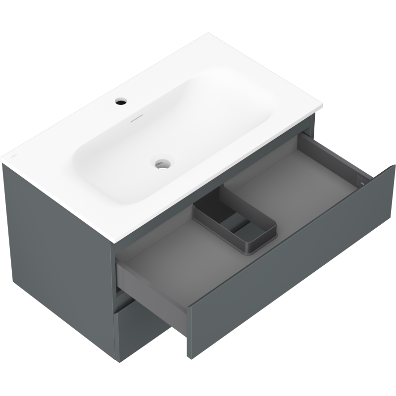 Mexen Orio meuble de salle de bain 80 cm avec lavabo Vela, 2 tiroirs, graphite mat/blanc mat - 91A10-08047-2-BFF66-W23M01