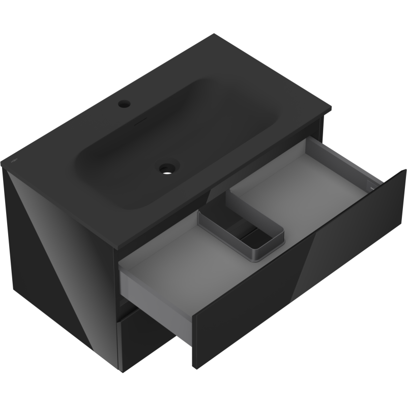 Mexen Orio armoire de salle de bain 80 cm avec lavabo Vela, 2 tiroirs, noir brillant/noir mat - 91A10-08047-2-BFF70-W23M71