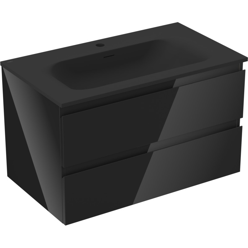 Mexen Orio armoire de salle de bains 80 cm avec lavabo Vela, 2 tiroirs, noir brillant/noir mat - 91A10-08047-2-BFF70-W23M71