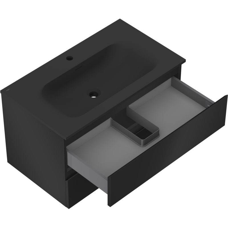 Mexen Orio armoire de salle de bain 80 cm avec lavabo Vela, 2 tiroirs, noir mat - 91A10-08047-2-BFF71-W23M71