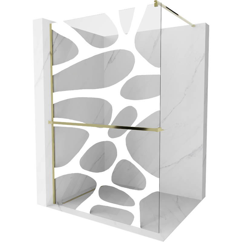Mexen Kioto+ paroi de douche avec étagère Walk-in 140 x 200 cm, vague blanche, dorée - 800-140-121-50-97
