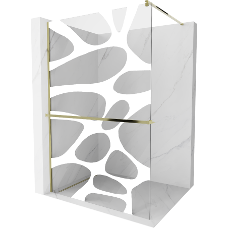 Mexen Kioto+ paroi de douche avec étagère Walk-in 140 x 200 cm, vague blanche, dorée - 800-140-121-50-97