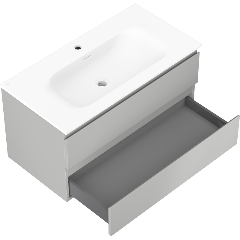 Mexen Orio armoire de salle de bain 90 cm avec lavabo Vela, 2 tiroirs, gris mat/blanc mat - 91A10-09047-2-BFF62-W23M01