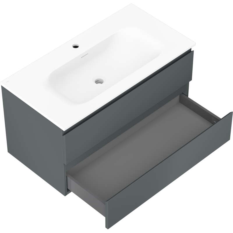 Mexen Orio armoire de salle de bains 90 cm avec lavabo Vela, 2 tiroirs, graphite mat/blanc mat - 91A10-09047-2-BFF66-W23M01