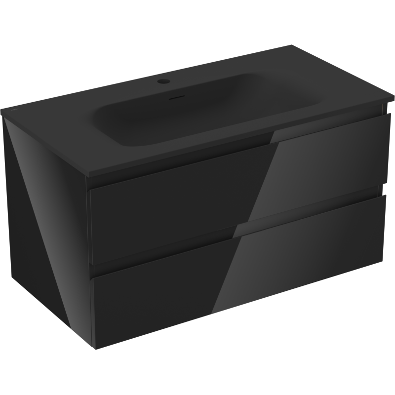 Mexen Orio armoire de salle de bain 90 cm avec lavabo Vela, 2 tiroirs, noir brillant/noir mat - 91A10-09047-2-BFF70-W23M71