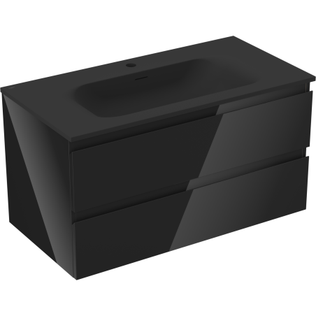 Mexen Orio meuble de salle de bain 90 cm avec lavabo Vela, 2 tiroirs, noir brillant/noir mat - 91A10-09047-2-BFF70-W23M71
