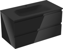 Mexen Orio armoire de salle de bain 90 cm avec lavabo Vela, 2 tiroirs, noir brillant/noir mat - 91A10-09047-2-BFF70-W23M71