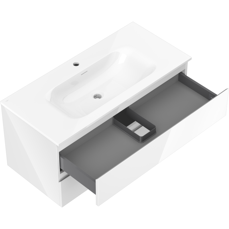 Mexen Orio meuble de salle de bain 100 cm avec lavabo Vela, 2 tiroirs, blanc brillant - 91A10-10047-2-BFF00-W23M00