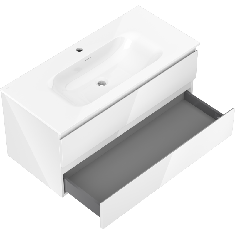 Mexen Orio meuble de salle de bain 100 cm avec lavabo Vela, 2 tiroirs, blanc brillant - 91A10-10047-2-BFF00-W23M00