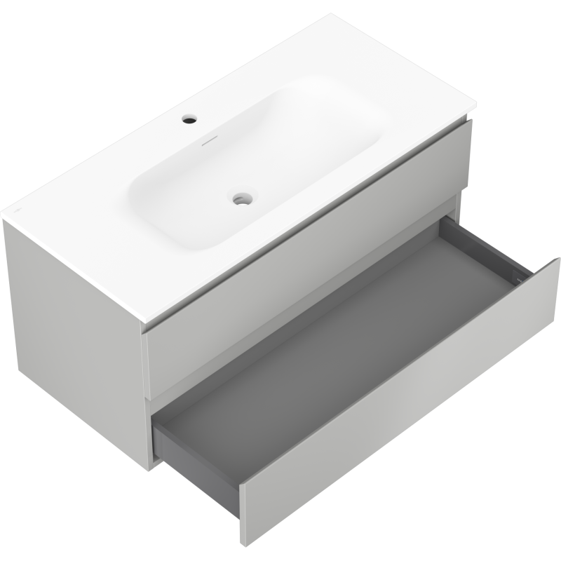 Mexen Orio meuble de salle de bain 100 cm avec lavabo Vela, 2 tiroirs, gris mat/blanc mat - 91A10-10047-2-BFF62-W23M01