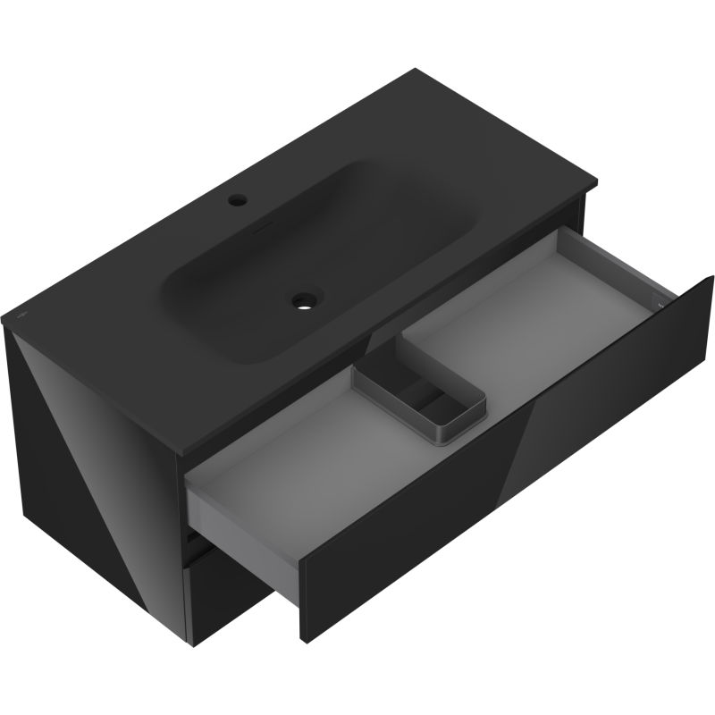Mexen Orio meuble de salle de bain 100 cm avec lavabo Vela, 2 tiroirs, noir brillant/noir mat - 91A10-10047-2-BFF70-W23M71