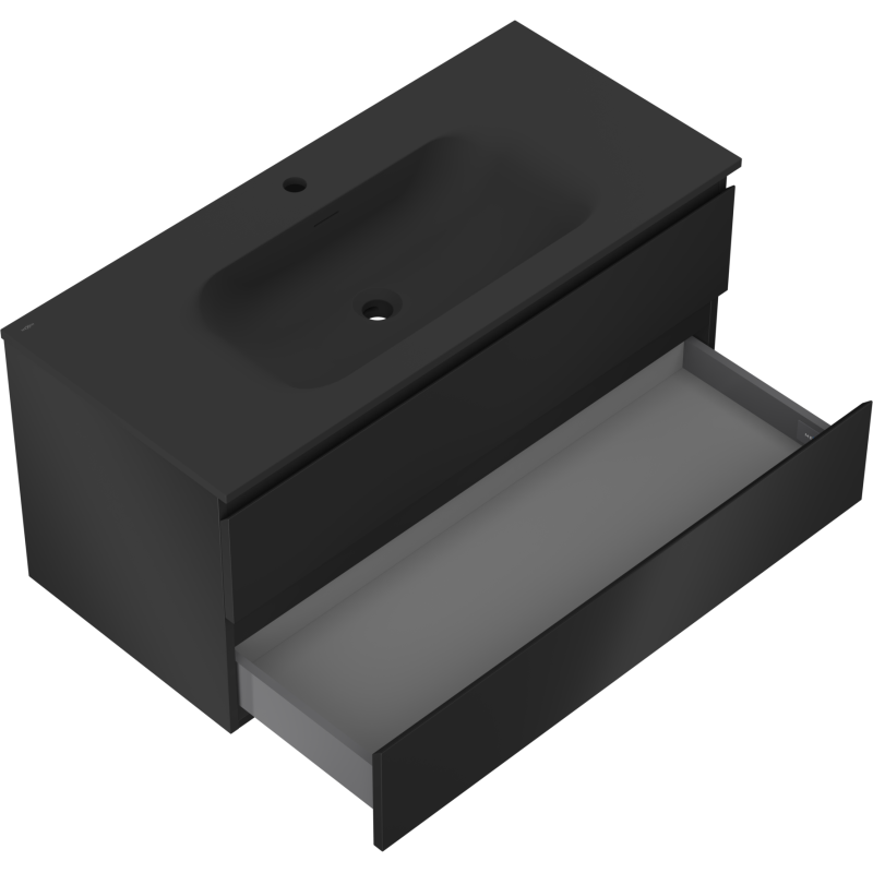 Mexen Orio armoire de salle de bain 100 cm avec lavabo Vela, 2 tiroirs, noir mat - 91A10-10047-2-BFF71-W23M71