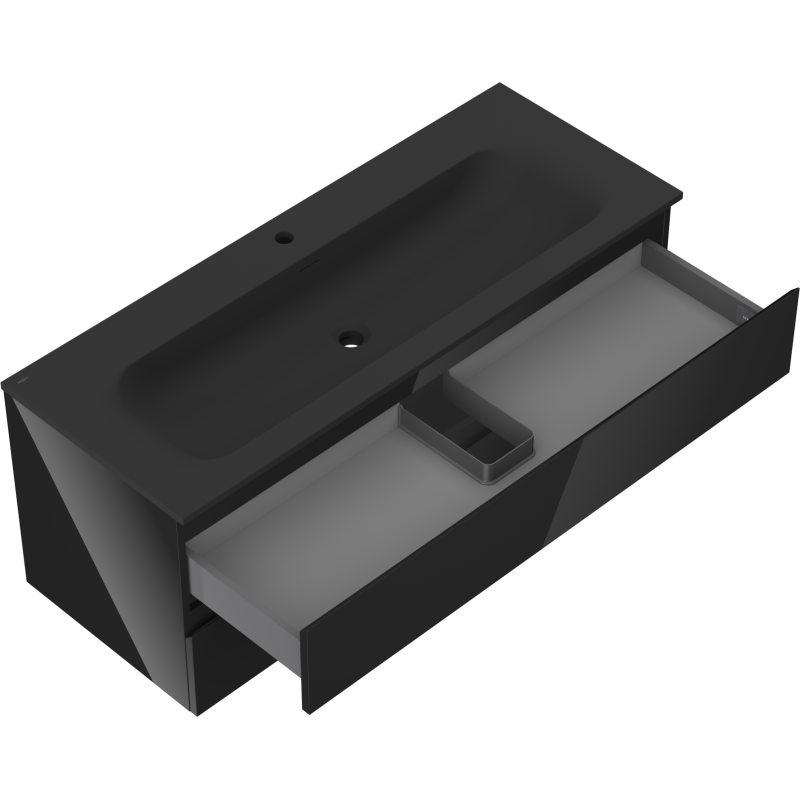 Mexen Orio meuble de salle de bain 120 cm avec lavabo Vela, 2 tiroirs, noir brillant/noir mat - 91A10-12047-2-BFF70-W23M71