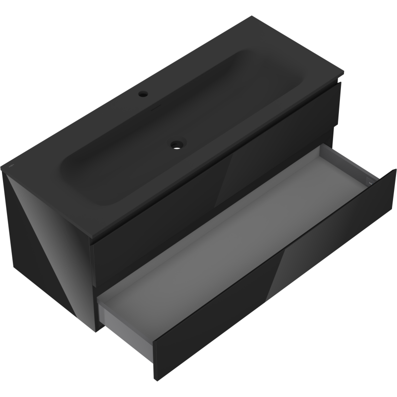 Mexen Orio meuble de salle de bain 120 cm avec lavabo Vela, 2 tiroirs, noir brillant/noir mat - 91A10-12047-2-BFF70-W23M71