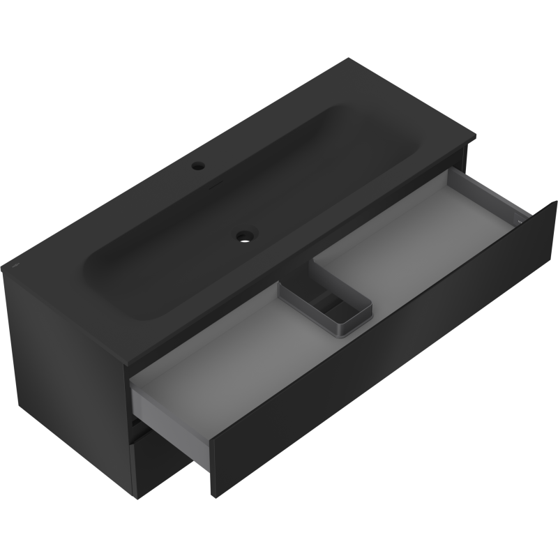 Mexen Orio meuble de salle de bain 120 cm avec lavabo Vela, 2 tiroirs, noir mat - 91A10-12047-2-BFF71-W23M71
