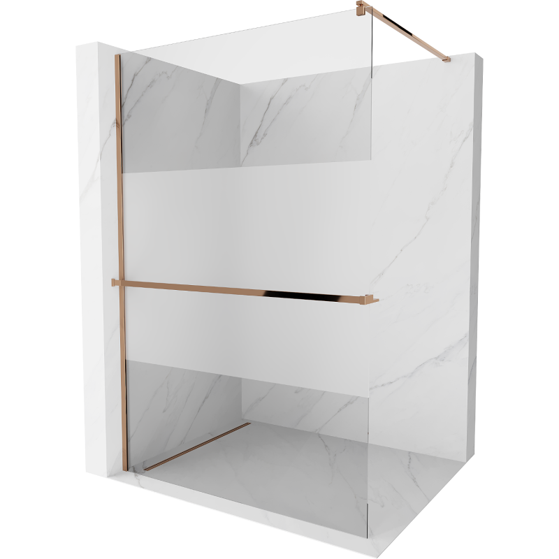 Mexen Kioto+ paroi de douche avec étagère Walk-in 100 x 200 cm, transparent/frost, or rose - 800-100-121-60-35