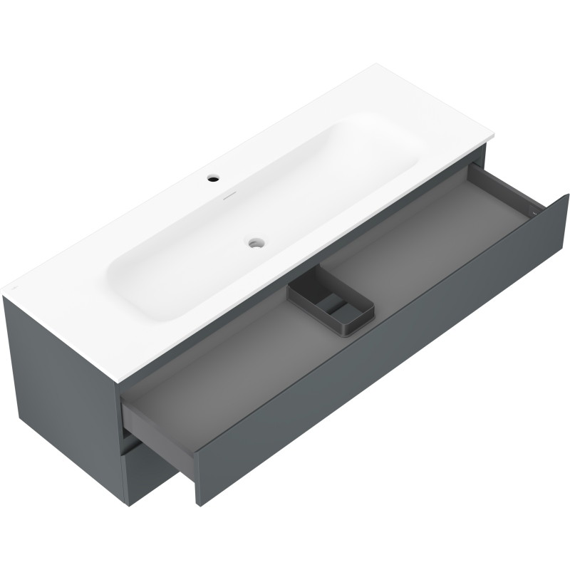 Mexen Orio armoire de salle de bain 140 cm avec lavabo Vela, 2 tiroirs, graphite mat/blanc mat - 91A10-14047-2-BFF66-W23M01