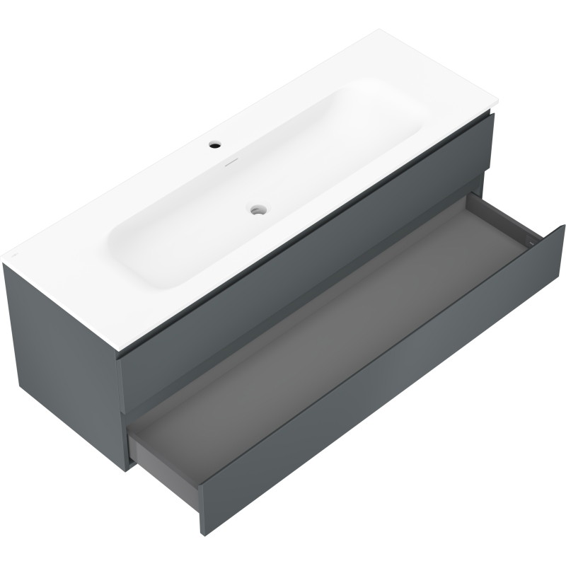 Mexen Orio armoire de salle de bain 140 cm avec lavabo Vela, 2 tiroirs, graphite mat/blanc mat - 91A10-14047-2-BFF66-W23M01