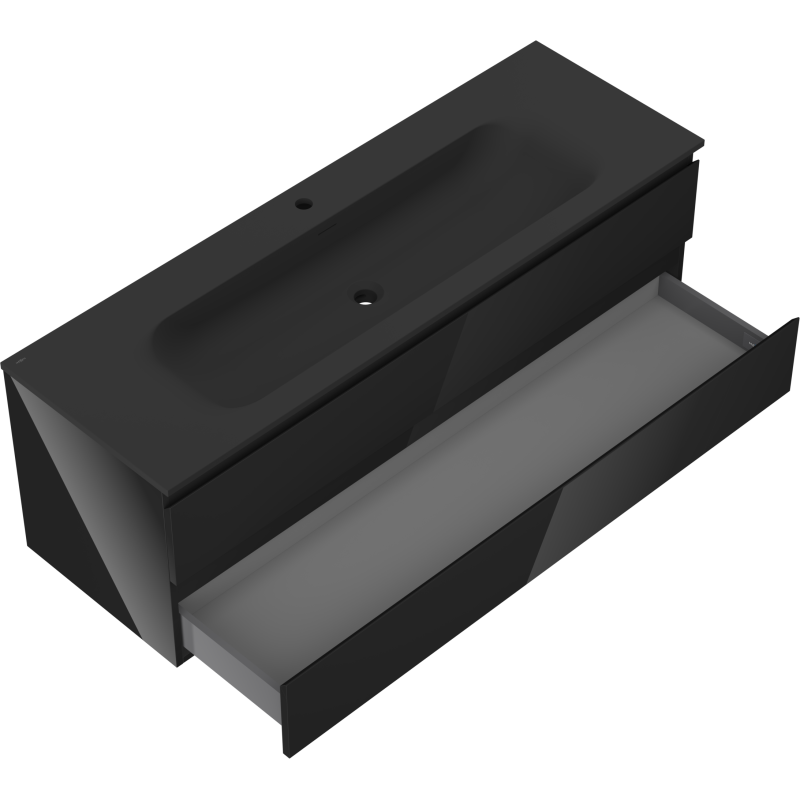 Mexen Orio meuble de salle de bains 140 cm avec lavabo Vela, 2 tiroirs, noir brillant/noir mat - 91A10-14047-2-BFF70-W23M71