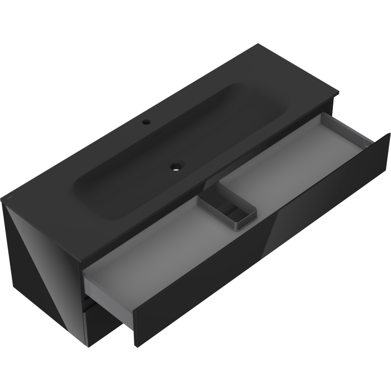 Mexen Orio meuble de salle de bains 140 cm avec lavabo Vela, 2 tiroirs, noir brillant/noir mat - 91A10-14047-2-BFF70-W23M71