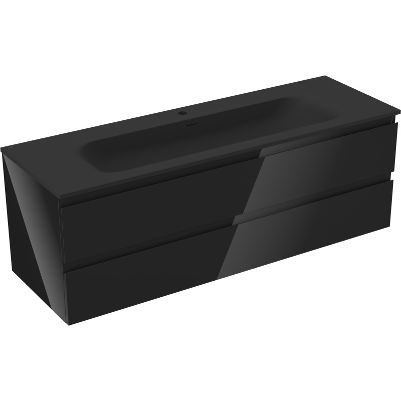 Mexen Orio armoire de salle de bain 140 cm avec lavabo Vela, 2 tiroirs, noir brillant/noir mat - 91A10-14047-2-BFF70-W23M71