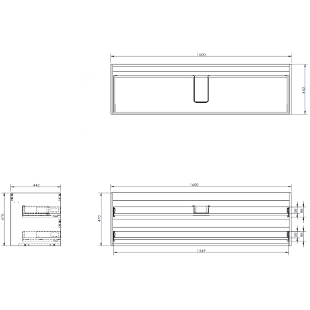 Mexen Orio meuble de salle de bain 160 cm avec lavabo Vela, 2 tiroirs, noir brillant/noir mat - 91A10-16047-2-BFF70-W23M71