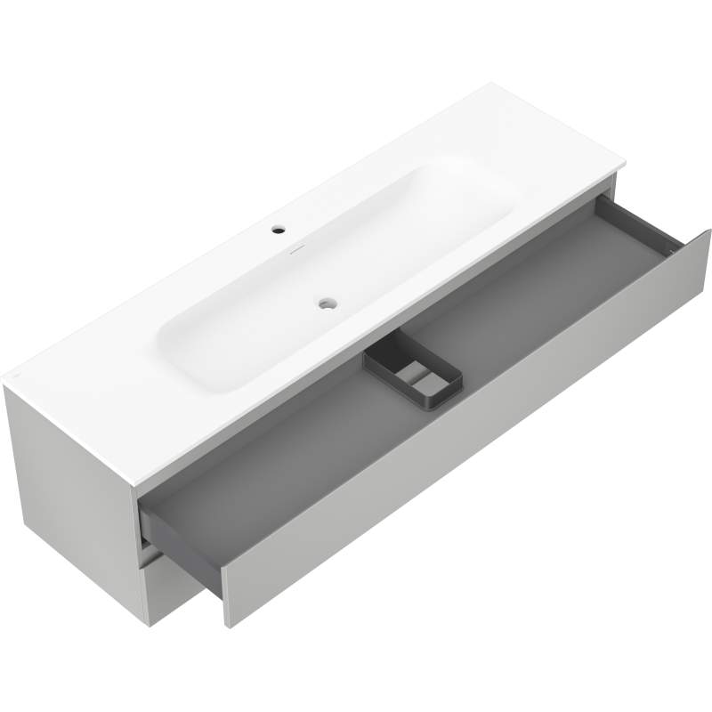 Mexen Orio meuble de salle de bain 160 cm avec lavabo Vela, 2 tiroirs, gris mat/blanc mat - 91A10-16047-2-BFF62-W23M01