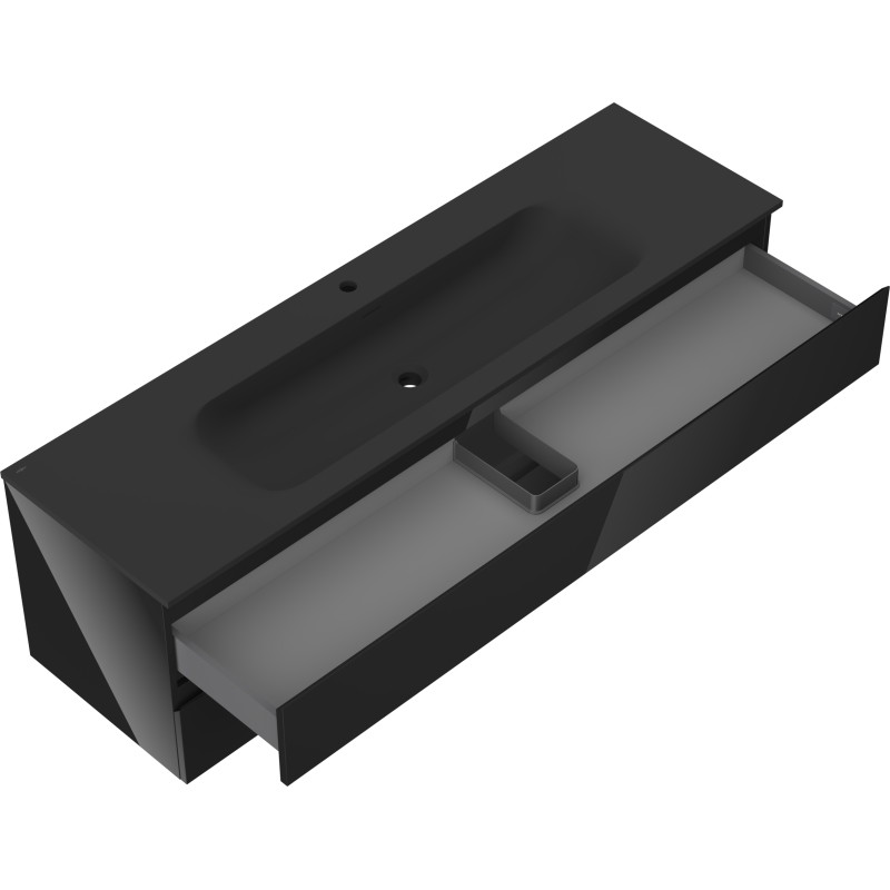 Mexen Orio meuble de salle de bain 160 cm avec lavabo Vela, 2 tiroirs, brillant noir/mat noir - 91A10-16047-2-BFF70-W23M71