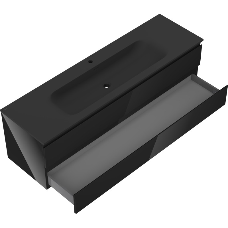Mexen Orio meuble de salle de bain 160 cm avec lavabo Vela, 2 tiroirs, brillant noir/mat noir - 91A10-16047-2-BFF70-W23M71