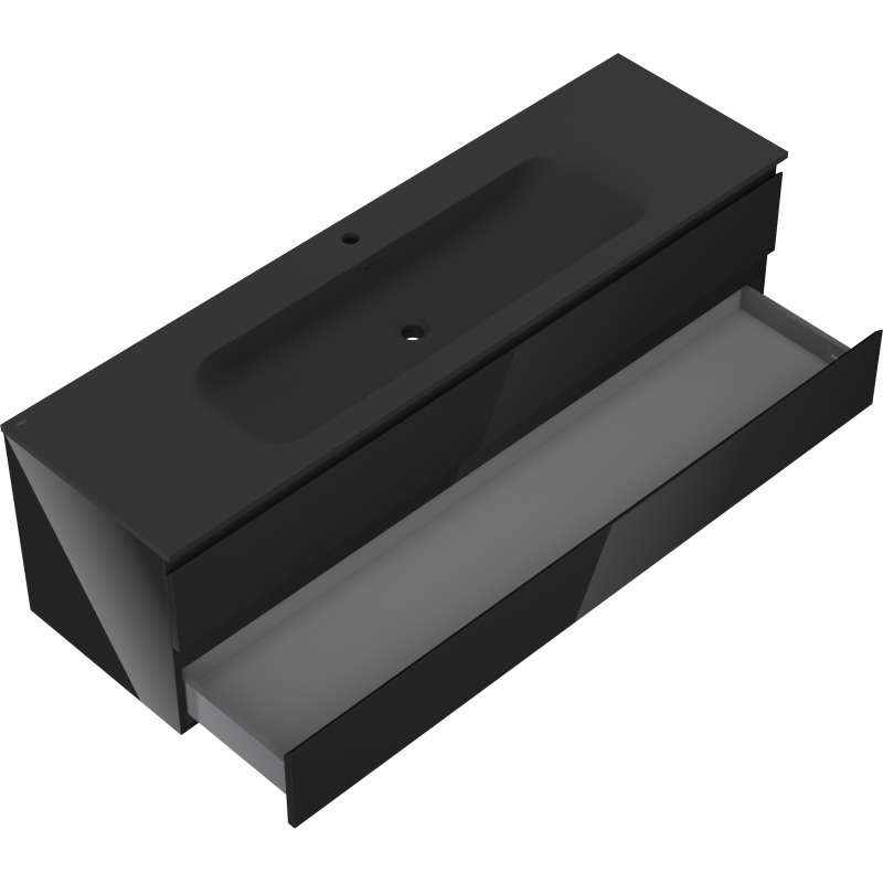 Mexen Orio meuble de salle de bain 160 cm avec lavabo Vela, 2 tiroirs, noir brillant/noir mat - 91A10-16047-2-BFF70-W23M71