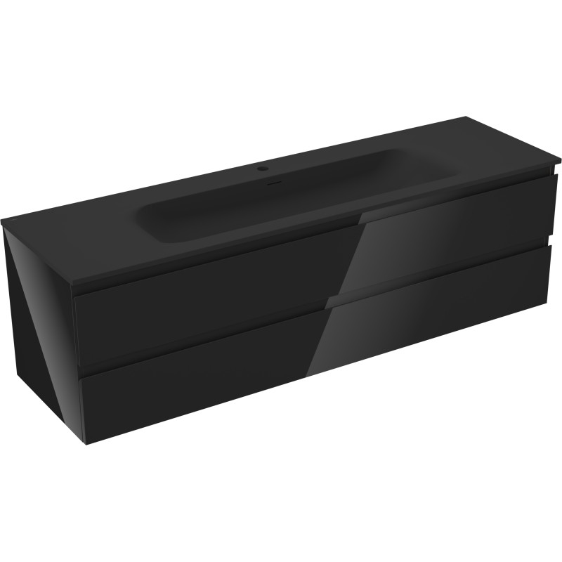 Mexen Orio meuble de salle de bain 160 cm avec lavabo Vela, 2 tiroirs, brillant noir/mat noir - 91A10-16047-2-BFF70-W23M71