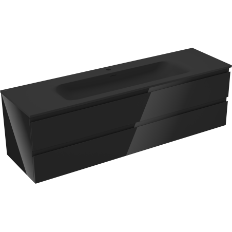 Mexen Orio meuble de salle de bain 160 cm avec lavabo Vela, 2 tiroirs, brillant noir/mat noir - 91A10-16047-2-BFF70-W23M71