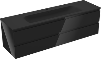 Mexen Orio meuble de salle de bain 160 cm avec lavabo Vela, 2 tiroirs, brillant noir/mat noir - 91A10-16047-2-BFF70-W23M71